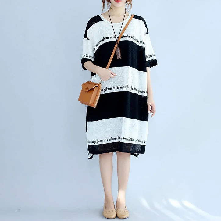 white black striped Midi-length cotton dress plus size linen cotton dress boutique low high design alphabet prints clothing Comfortable Fit-and-Flare Midi Dress white black striped Midi-length cotton dress plus size linen cotton dress boutique low high design alphabet prints clothing Comfortable Fit-and-Flare Midi Dress