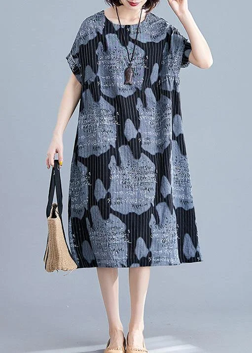 Women black print linen cotton tunics for women striped o neck Midi summer Dress Trendy Ruffle Hem Midi Dress Women black print linen cotton tunics for women striped o neck Midi summer Dress Trendy Ruffle Hem Midi Dress