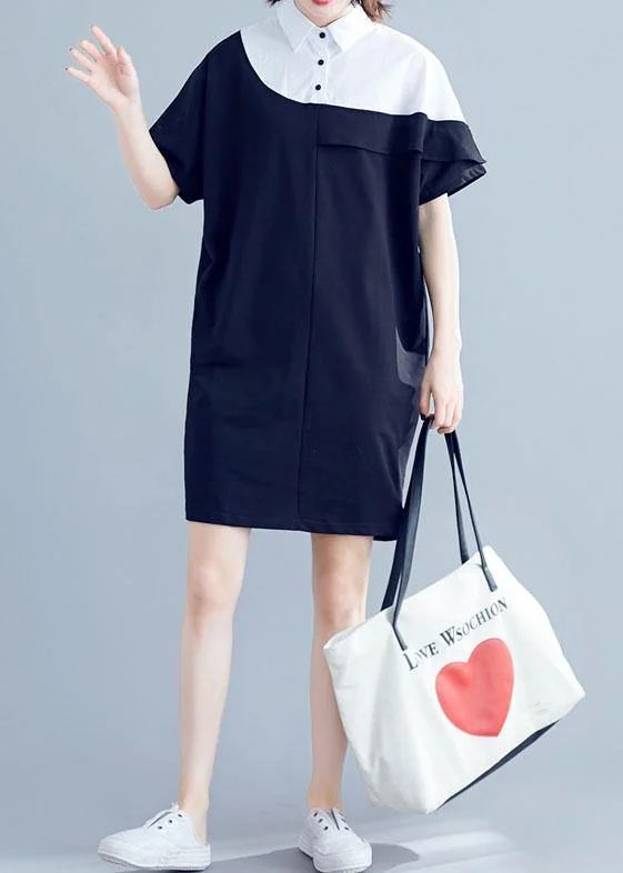 Women navy Cotton dresses o neck patchwork Midi summer Dress Elegant V-Neck Midi Dress Women navy Cotton dresses o neck patchwork Midi summer Dress Elegant V-Neck Midi Dress