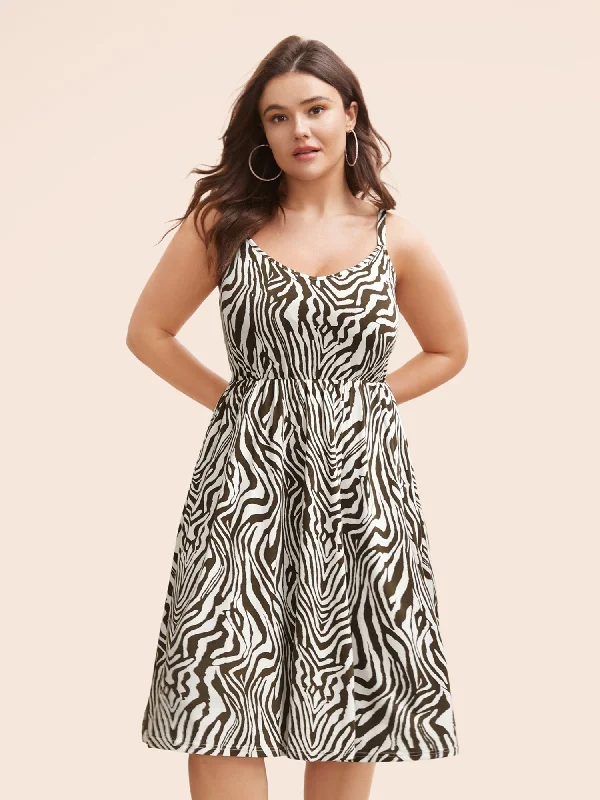 Zebra Print Midi Cami Dress Comfortable Adjustable Strap Midi Dress