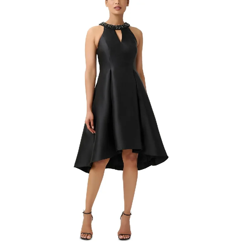 Adrianna Papell Womens Mikado Cocktail Midi Fit & Flare Dress Stylish Color Block Midi Dress