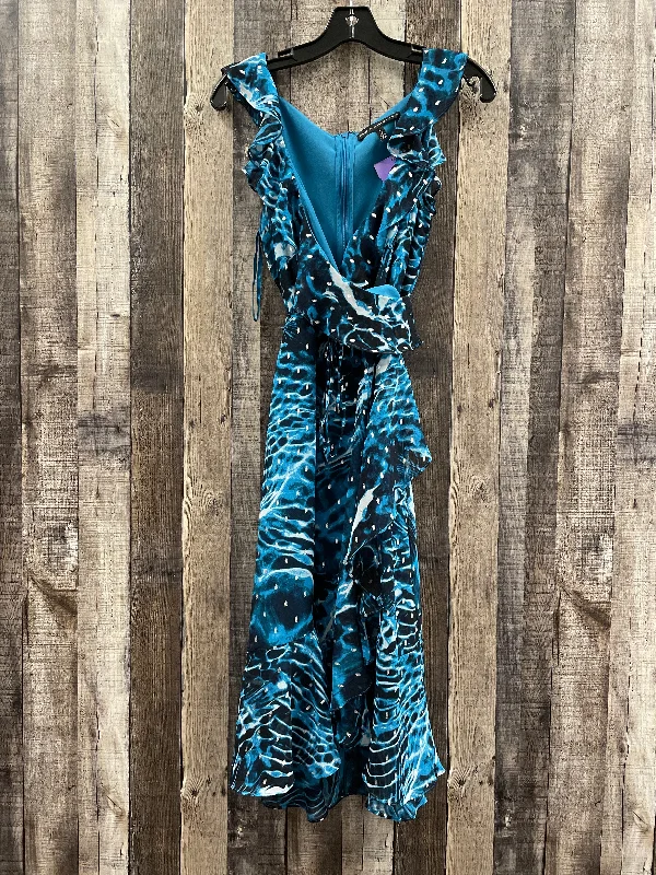 Blue Dress Casual Midi White House Black Market, Size M Trendy Ruffled Sleeve Midi Dress
