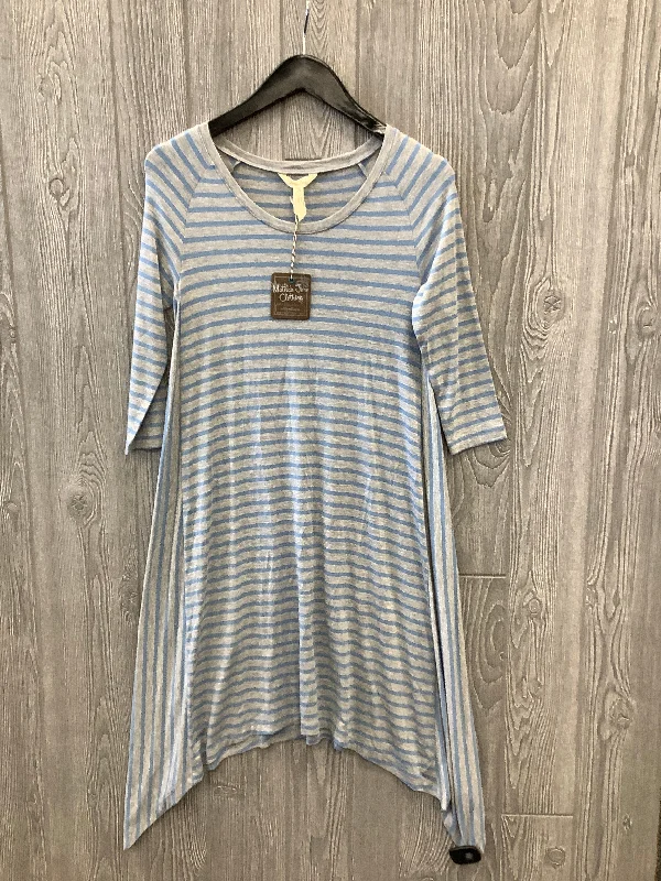 Blue & Grey Dress Casual Midi Matilda Jane, Size S Trendy Off-Shoulder Ruffle Midi Dress