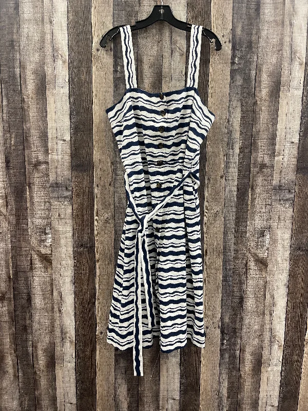 Blue & White Dress Casual Midi Ann Taylor, Size L Fashionable Plaid Midi Dress