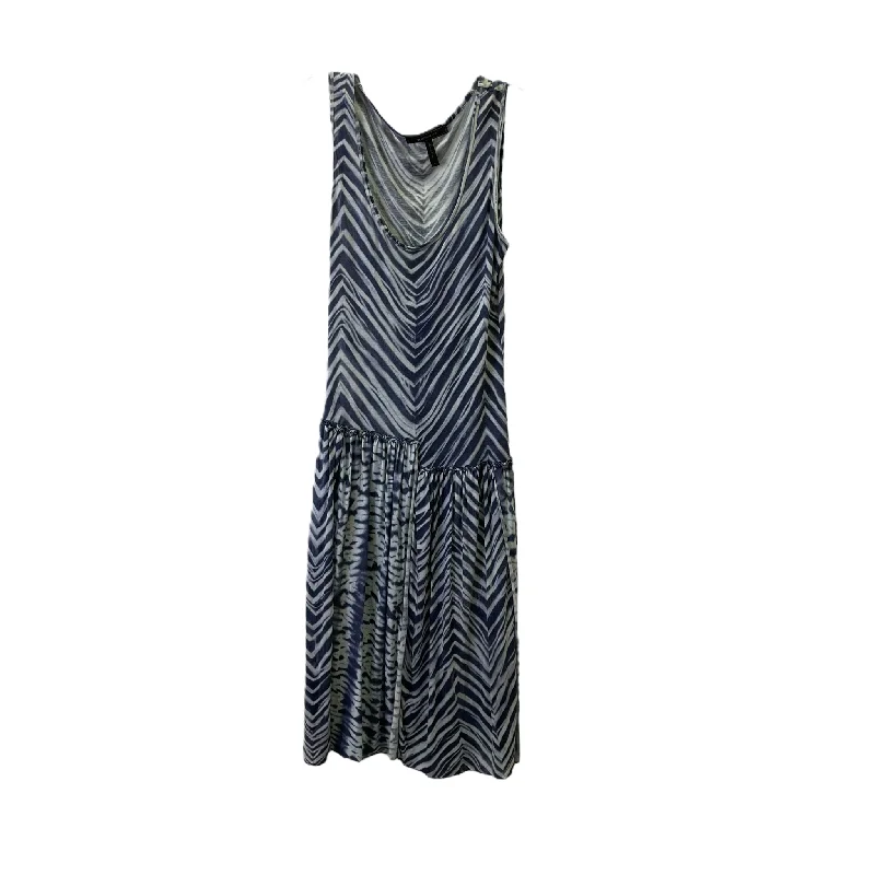 Blue & White Dress Casual Midi By Bcbgmaxazria, Size: M Stylish Off-Shoulder Ruffle Dress