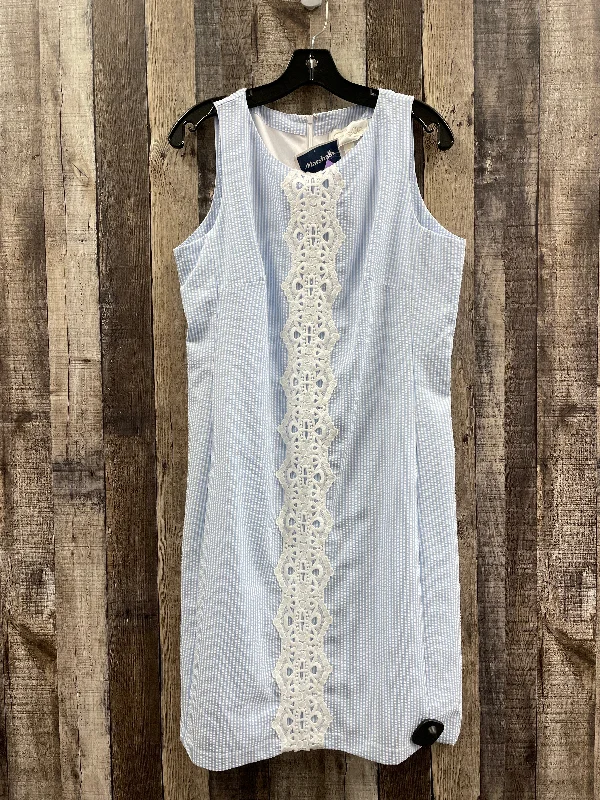 Blue & White Dress Casual Midi Pappagallo, Size M Elegant Satin Button Midi Dress