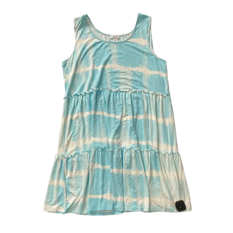 Blue & White Dress Casual Midi Tribal, Size L Chic Floral Print Midi Dress