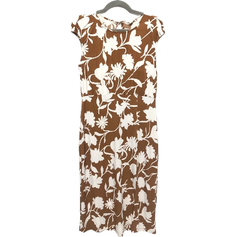 Brown Dress Casual Midi Cato, Size M Trendy Mock Neck Midi Dress