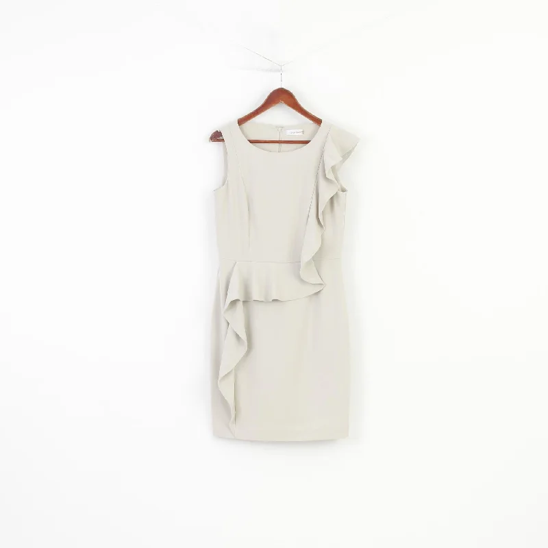 Calvin Klein Woman 10 M Dress Midi Sleevelees Beige Ruffles Elegant Zipper Comfortable Empire Waist Midi Dress Calvin Klein Woman 10 M Dress Midi Sleevelees Beige Ruffles Elegant Zipper Comfortable Empire Waist Midi Dress