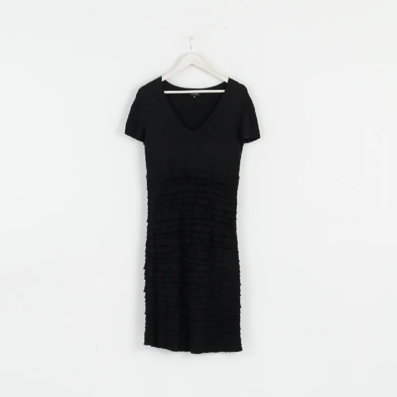 ESCADA Sport Women M Dress Black Viscose Cotton Blend Midi Flounces Stylish Satin Midi Dress ESCADA Sport Women M Dress Black Viscose Cotton Blend Midi Flounces Stylish Satin Midi Dress