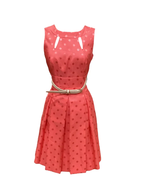 Coral Dress Casual Midi Tahari By Arthur Levine, Size 4 Trendy Long Sleeve Midi Dress