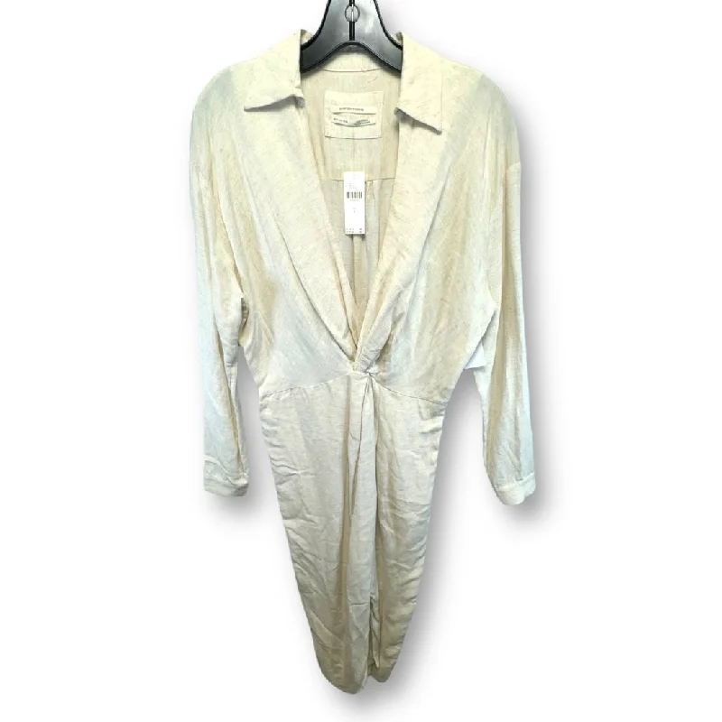 Cream Dress Casual Midi Anthropologie, Size 6 Elegant Faux Wrap Midi Dress