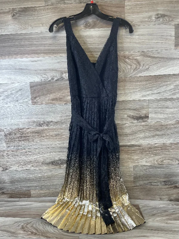 Dress Casual Midi By Worthington In Black & Gold, Size: S Elegant Floral Appliqué Midi Dress Dress Casual Midi By Worthington In Black & Gold, Size: S Elegant Floral Appliqué Midi Dress