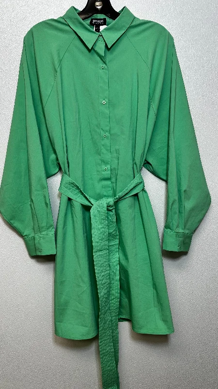 Green Dress Casual Midi Express, Size Xl Trendy Off-Shoulder Button Midi Dress