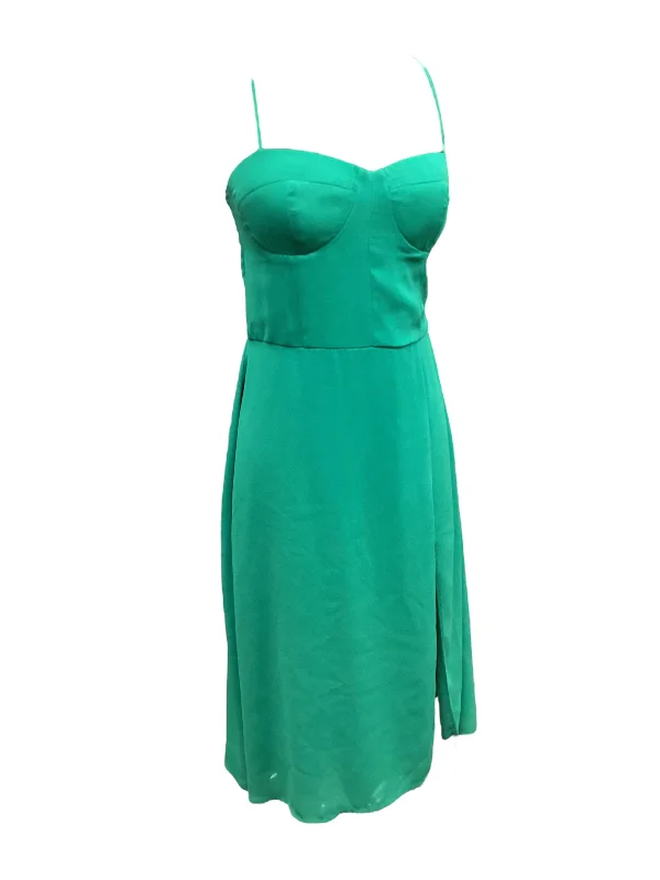 Green Dress Casual Midi Socialite, Size M Comfortable Ribbed Midi Dress