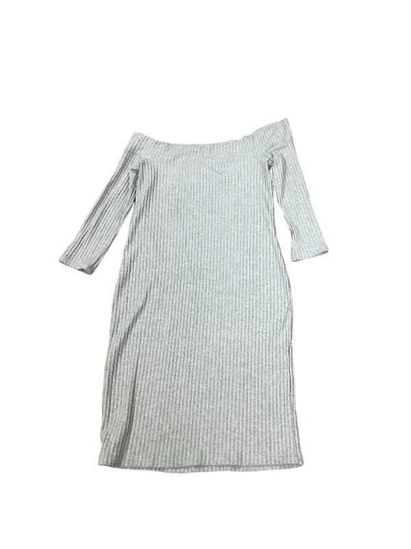 Grey Dress Casual Midi Hot Kiss, Size Xl Fashionable High-Neck Midi Dress