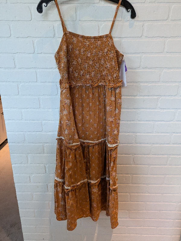 Orange Dress Casual Midi Universal Thread, Size M Comfortable Draped Midi Dress