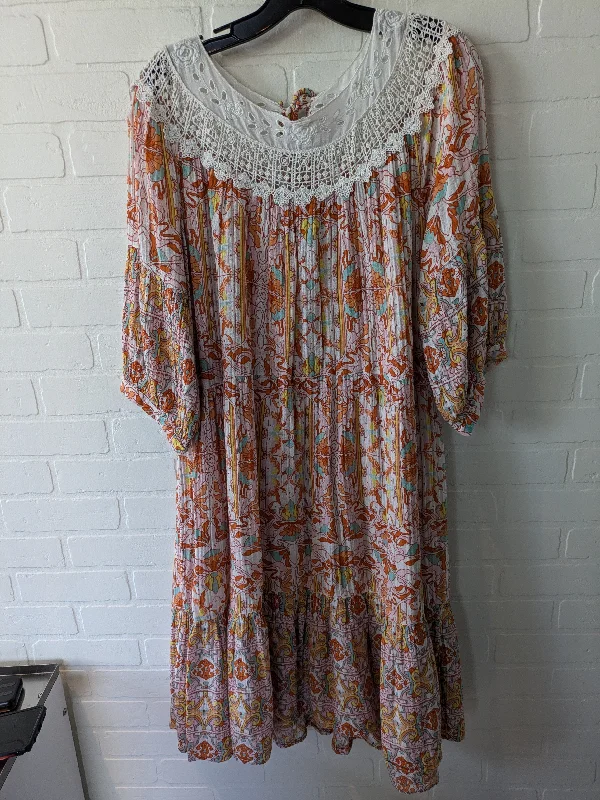 Orange & Pink Dress Casual Midi Anthropologie, Size L Comfortable Ruched Midi Dress