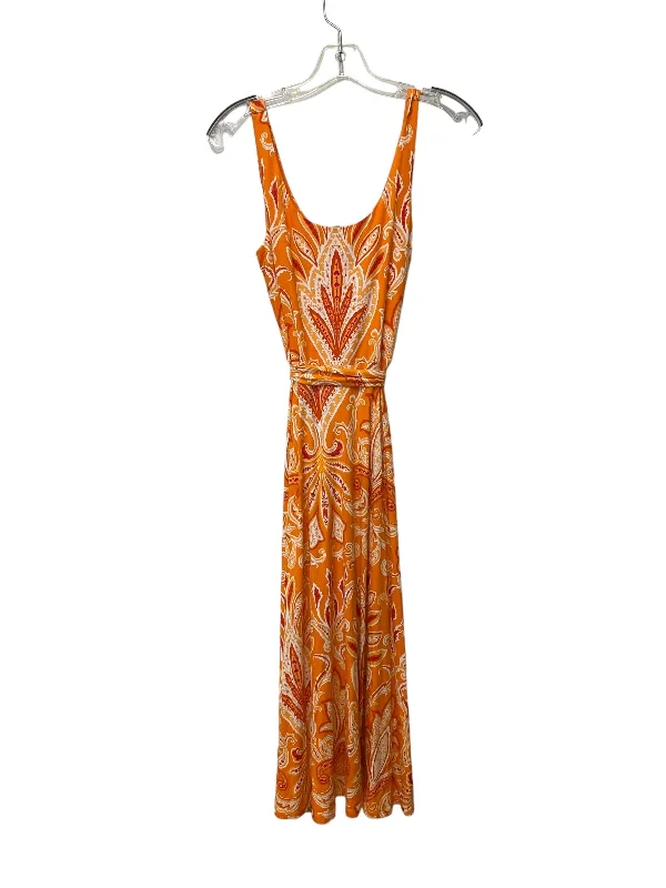 Orange & Pink Dress Casual Midi Loft, Size Xxs Trendy Tiered Hem Midi Dress