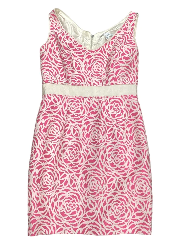 Pink Dress Casual Midi Maggy London, Size 6 Chic Lace Detail Midi Dress