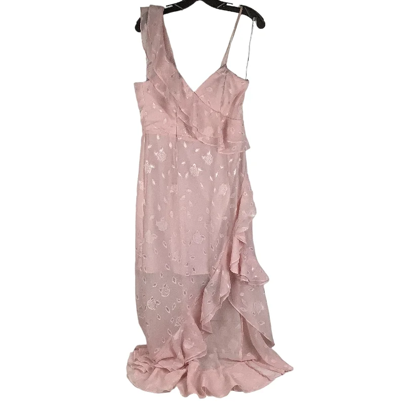 Pink Dress Party Midi Lulus, Size M Trendy Ruffled Sleeve Midi Dress