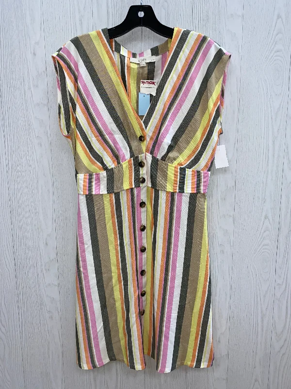 Striped Pattern Dress Casual Midi Loft, Size S Stylish Midi Dress with Cuffs