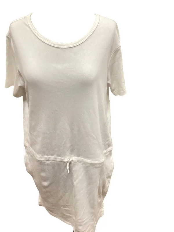 White Dress Casual Midi Lands End, Size S Fashionable Sheer Sleeve Midi Dress