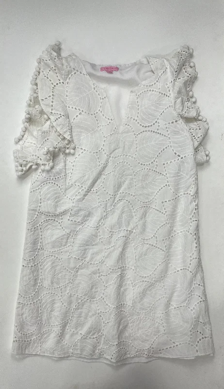 White Dress Casual Midi Lilly Pulitzer, Size S Elegant Floral Skirt Midi Dress