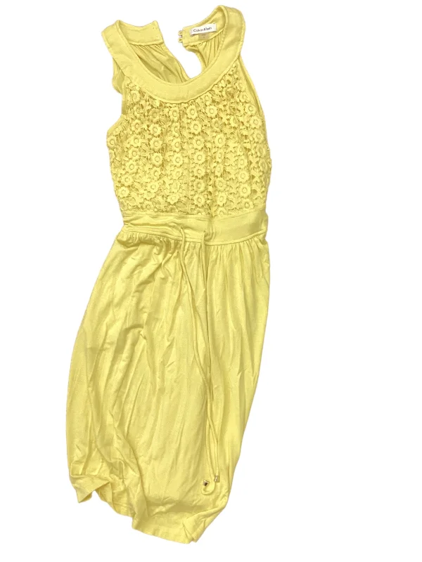 Yellow Dress Casual Midi Calvin Klein, Size 8 Fashionable Chiffon Midi Dress