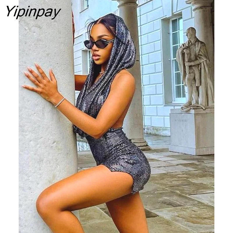 Yipinpay Sequin Hooded Backless Halter Dress For Women Fashion Solid Sleeveless Slit Mini Dresses 2023 High Street Swing Collar Robe Chic Halter Mini Dress Yipinpay Sequin Hooded Backless Halter Dress For Women Fashion Solid Sleeveless Slit Mini Dresses 2023 High Street Swing Collar Robe Chic Halter Mini Dress