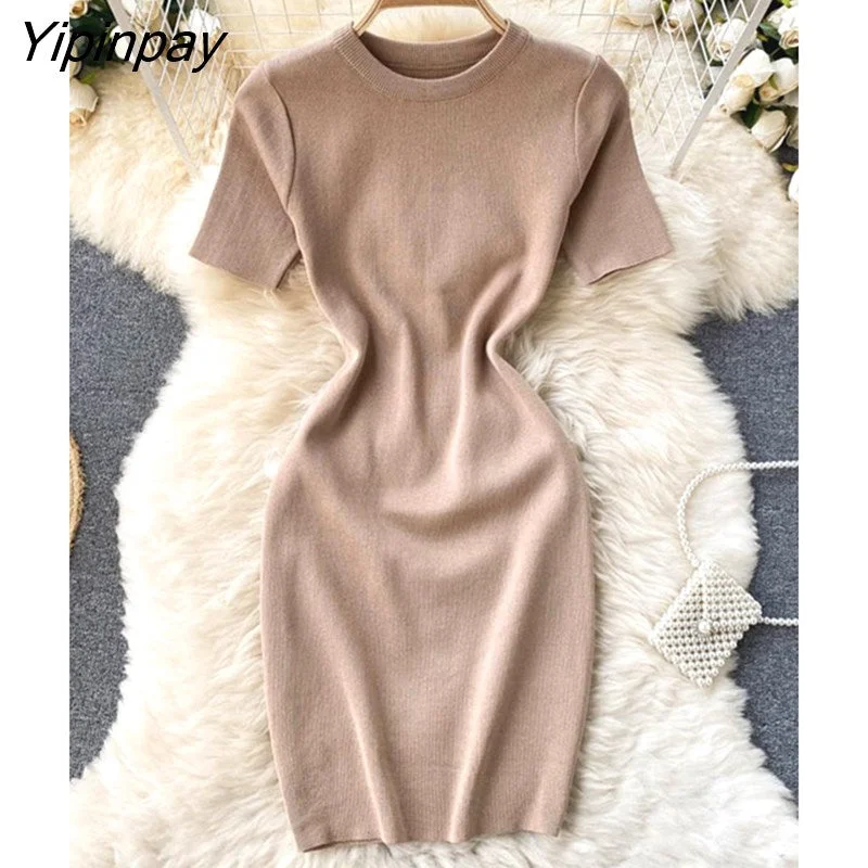 Yipinpay Women Korean Elegant Knitted Dress Short Sleeve O-neck Mini Dress Solid Elastic Slim Casual Summer Pencil Dress Trendy Camisole Mini Dress Yipinpay Women Korean Elegant Knitted Dress Short Sleeve O-neck Mini Dress Solid Elastic Slim Casual Summer Pencil Dress Trendy Camisole Mini Dress
