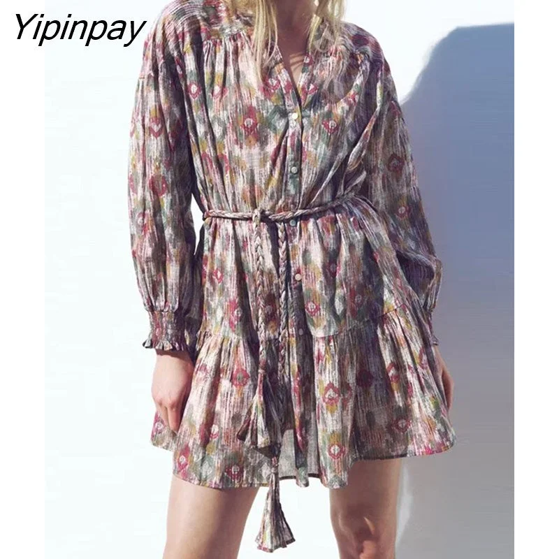 Yipinpay Fashion Women Floral Printed Mini Dresses With Belt 2023 Summer V-neck A-line Dresses Sweet Long Sleeve Causal Vestidos Elegant Sequin Mini Dress Yipinpay Fashion Women Floral Printed Mini Dresses With Belt 2023 Summer V-neck A-line Dresses Sweet Long Sleeve Causal Vestidos Elegant Sequin Mini Dress