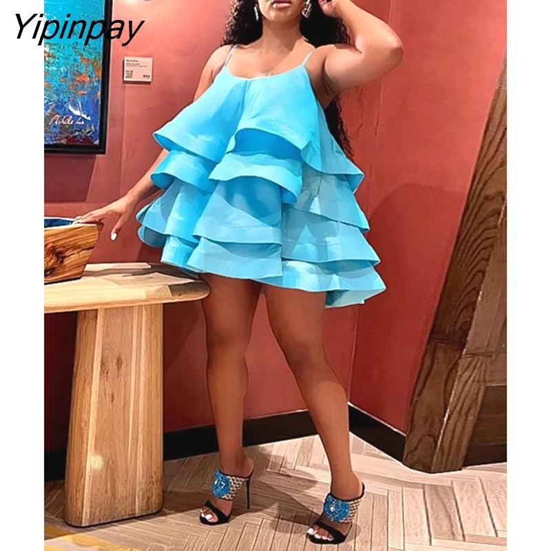 Yipinpay Women Spaghetti Strap Tierred Big Swing Mini Dress 2023 Party Evening Sleeveless Dresses Female High Street Ball Gown Vestidos Trendy Denim Mini Dress Yipinpay Women Spaghetti Strap Tierred Big Swing Mini Dress 2023 Party Evening Sleeveless Dresses Female High Street Ball Gown Vestidos Trendy Denim Mini Dress