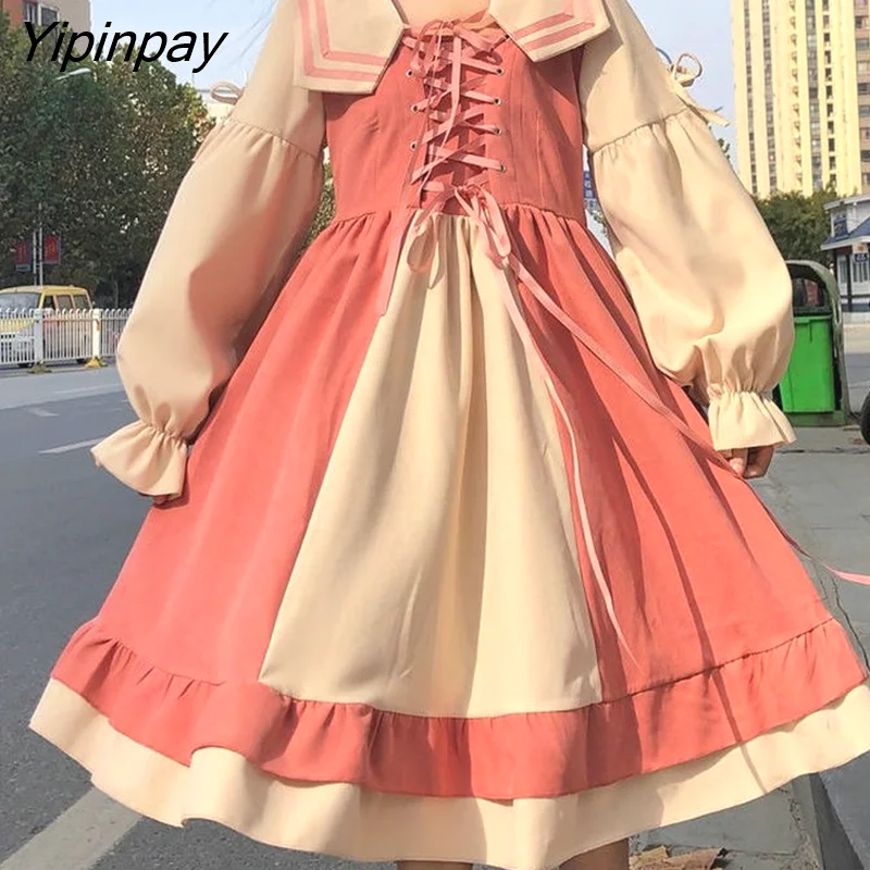 Yipinpay College Style Dress Women New Patchwork Summer Dress New Japanese Sailor Collar Mini Dress Female Stylish Button-Down Mini Dress Yipinpay College Style Dress Women New Patchwork Summer Dress New Japanese Sailor Collar Mini Dress Female Stylish Button-Down Mini Dress