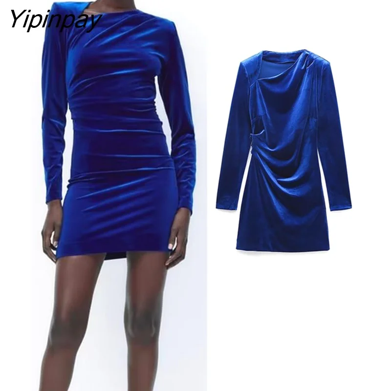 Yipinpay 2023 Autumn Ladies Velvet Mini Dresses Elegant Diagonal Collar Folds Dresses Vintage Simple Long Sleeve Vestidos Trendy Off-Shoulder Dress Mini Yipinpay 2023 Autumn Ladies Velvet Mini Dresses Elegant Diagonal Collar Folds Dresses Vintage Simple Long Sleeve Vestidos Trendy Off-Shoulder Dress Mini