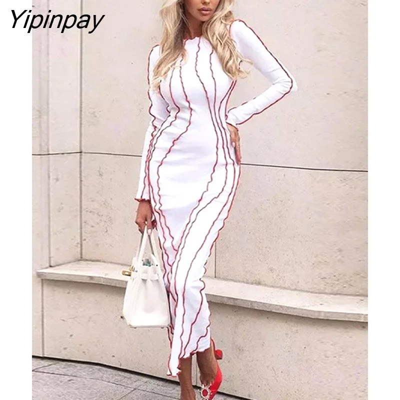 Yipinpay Women's Convex Strip Flare Sleeve Slim Midi Dress 2023 Spring O Neck Party Club Mini Dresses Female Office Solid Robe Outifits Fashionable Mini Dress with Slits Yipinpay Women's Convex Strip Flare Sleeve Slim Midi Dress 2023 Spring O Neck Party Club Mini Dresses Female Office Solid Robe Outifits Fashionable Mini Dress with Slits