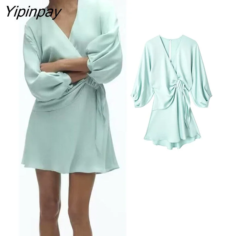Yipinpay Fashion 2023 Women Solid Knot Mini Dresses Summer Elegant V-neck Soft Dress A-line Three Quarter Party Vestidos Cozy Sweater Mini Dress Yipinpay Fashion 2023 Women Solid Knot Mini Dresses Summer Elegant V-neck Soft Dress A-line Three Quarter Party Vestidos Cozy Sweater Mini Dress