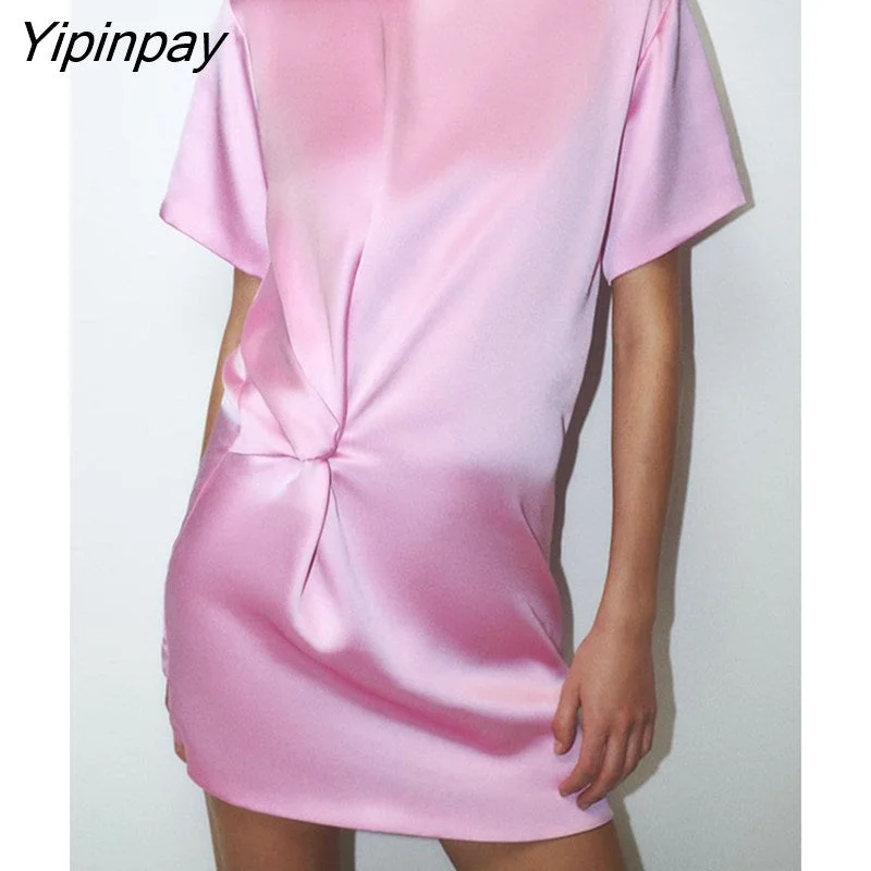 Yipinpay Elegant Women Silk Soft Dresses 2023 New Summer O-neck Sexy Mini Dresses Short Sleev Sheath Folds Vestidos Trendy Mesh Mini Dress Yipinpay Elegant Women Silk Soft Dresses 2023 New Summer O-neck Sexy Mini Dresses Short Sleev Sheath Folds Vestidos Trendy Mesh Mini Dress