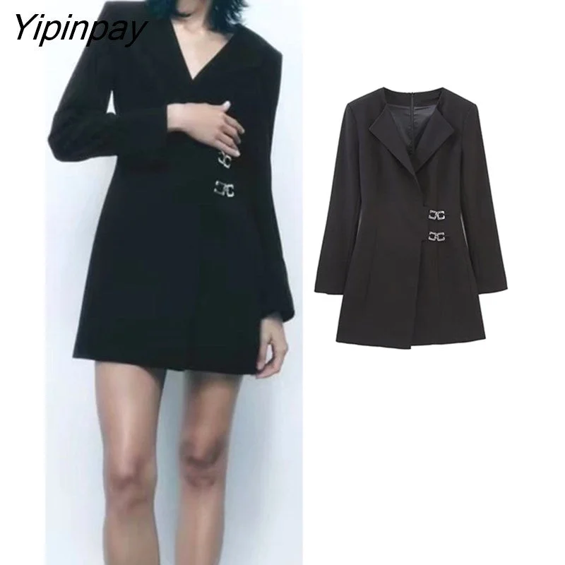 Yipinpay Elegant Women Black Blazer Dresses 2023 Autumn Fashion Office Outfits Mini Dress Turn Down Collar Long Sleeve Dress Stylish Plaid Mini Dress Yipinpay Elegant Women Black Blazer Dresses 2023 Autumn Fashion Office Outfits Mini Dress Turn Down Collar Long Sleeve Dress Stylish Plaid Mini Dress