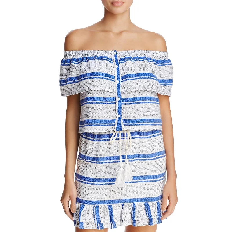 Lost + Wander Womens Bora Bora Striped Off-The-Shoulder Crop Top Lace Blend Ribbed Blend Corduroy Blend Lost + Wander Womens Bora Bora Striped Off-The-Shoulder Crop Top Lace Blend Ribbed Blend Corduroy Blend