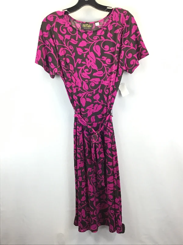 Brown & Pink Dress Casual Midi Bob Mackie Qvc, Size S Elegant Lace Trim Midi Dress