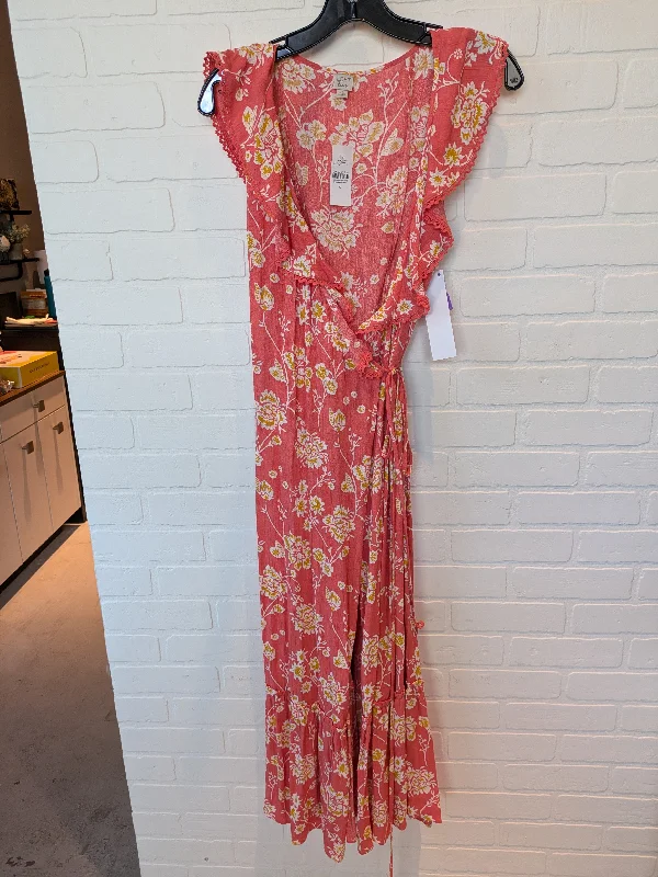 Pink & Yellow Dress Midi Loft, Size S Stylish Off-Shoulder Ruffle Dress