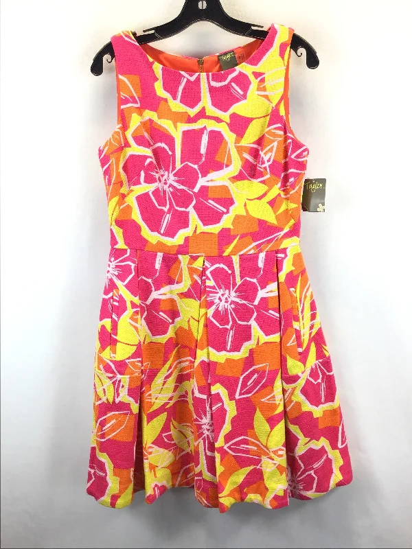 Pink & Yellow Dress Casual Midi Taylor, Size 10 Comfortable Button Front Midi Dress